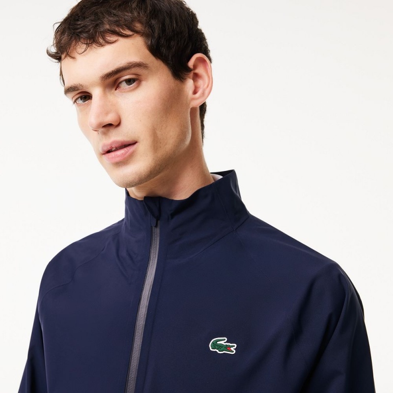 Men's Lacoste Golf Zip-Up Waterproof Windbreaker Jackets Navy Blue | KXA680135