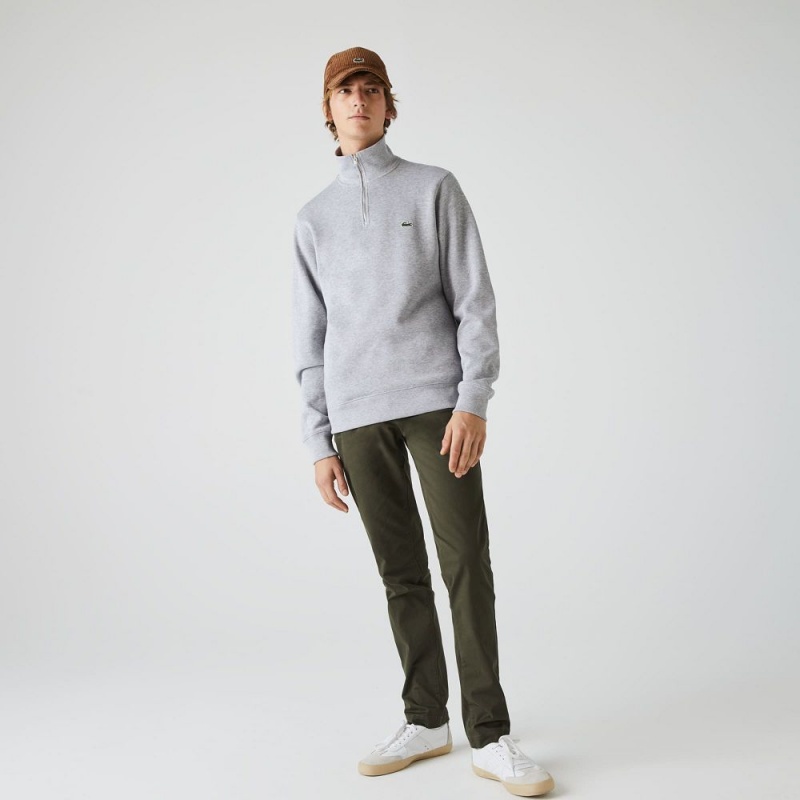 Men's Lacoste Half-Zip Cotton Sweatshirt Grey Chine | XAJ920164