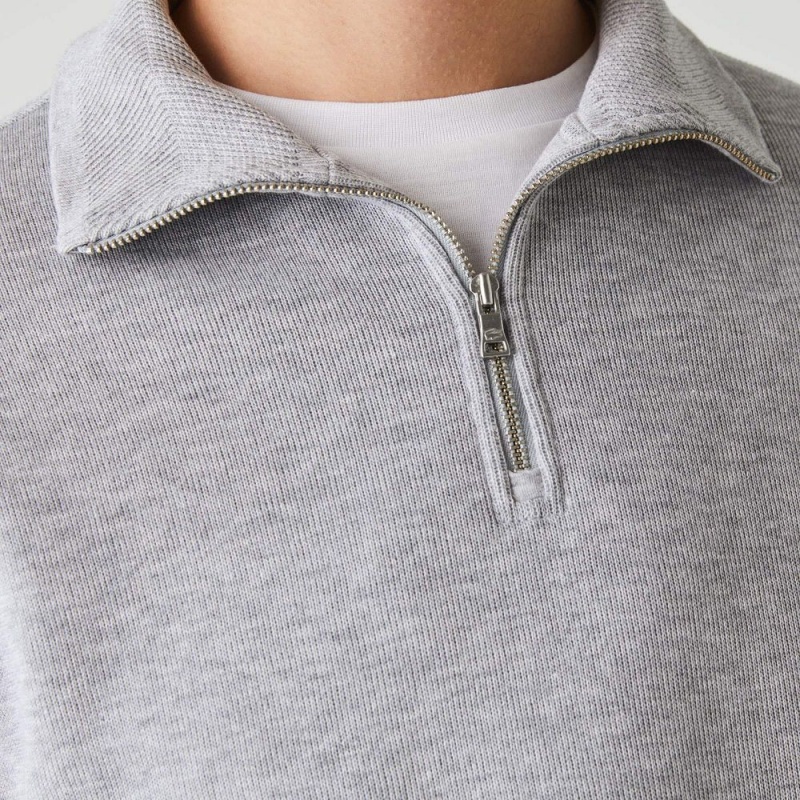 Men's Lacoste Half-Zip Cotton Sweatshirt Grey Chine | XAJ920164