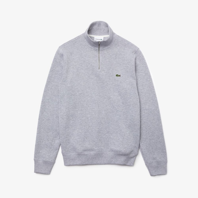 Men's Lacoste Half-Zip Cotton Sweatshirt Grey Chine | XAJ920164