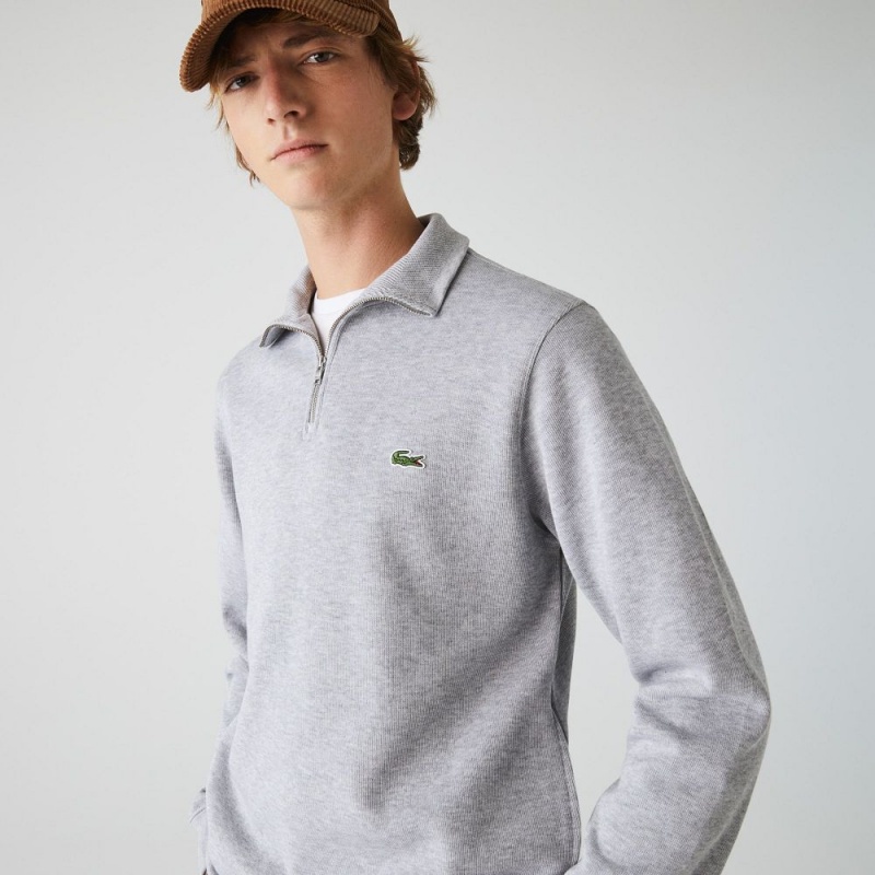 Men\'s Lacoste Half-Zip Cotton Sweatshirt Grey Chine | XAJ920164