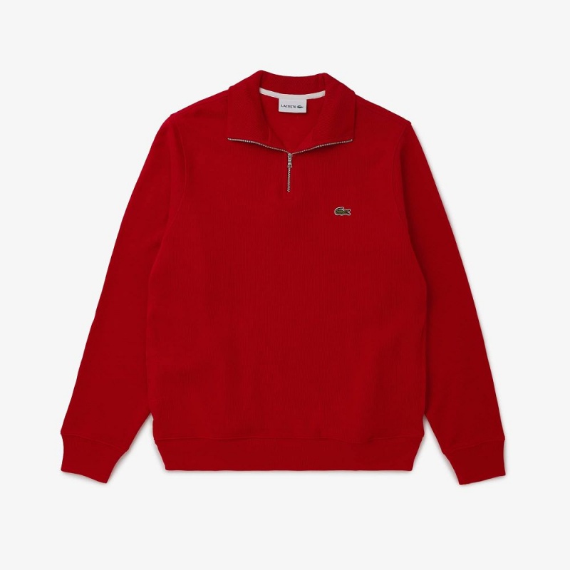 Men\'s Lacoste Half-Zip Cotton Sweatshirt Red | MCX190368