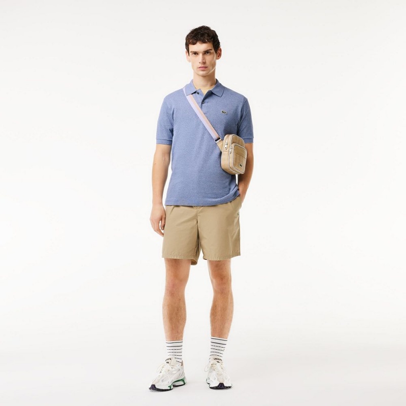 Men's Lacoste Heathered Petit Piqué Cotton Polo Shirts Blue Chine | QMD128679