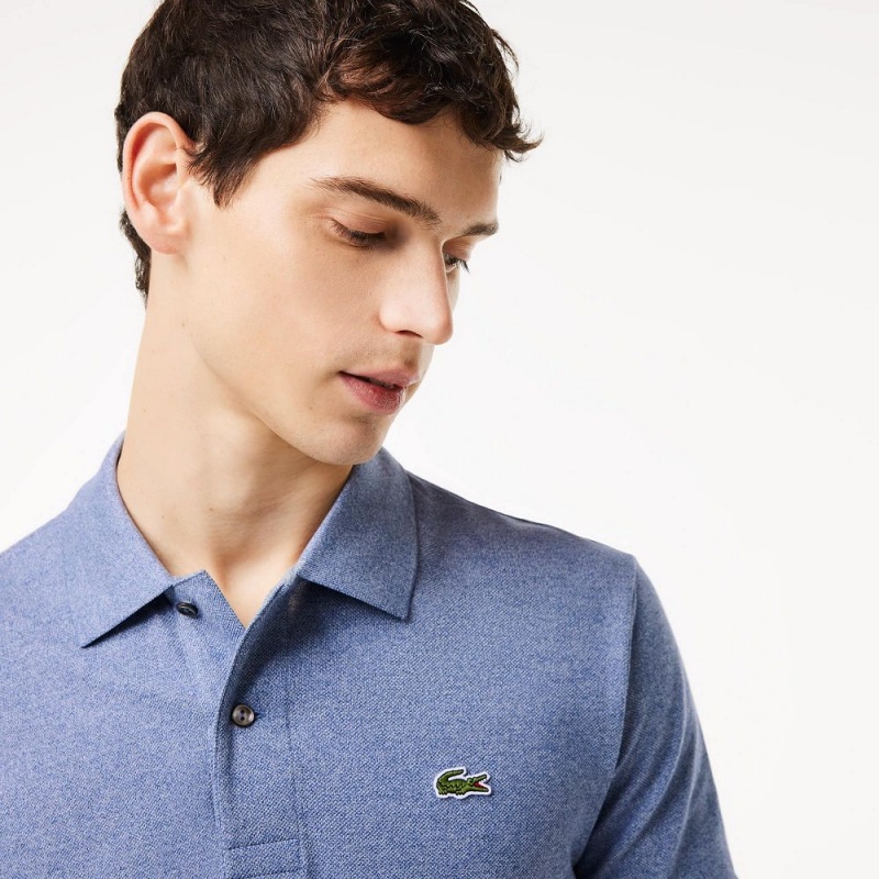 Men's Lacoste Heathered Petit Piqué Cotton Polo Shirts Blue Chine | QMD128679