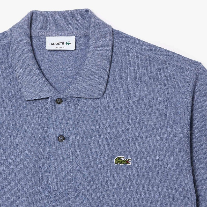 Men's Lacoste Heathered Petit Piqué Cotton Polo Shirts Blue Chine | QMD128679