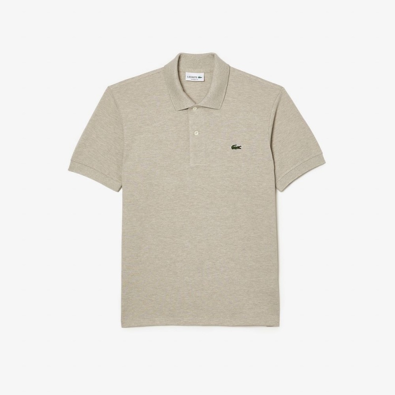 Men's Lacoste Heathered Petit Piqué Cotton Polo Shirts Light beige | OPF613094