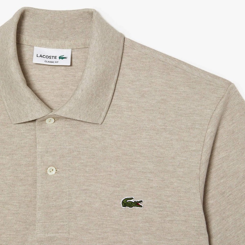 Men's Lacoste Heathered Petit Piqué Cotton Polo Shirts Light beige | OPF613094