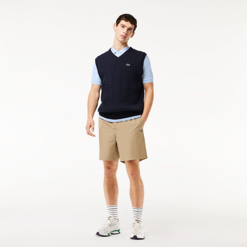 Men's Lacoste Heathered Petit Piqué Cotton Polo Shirts Blue Chine | XVL163749