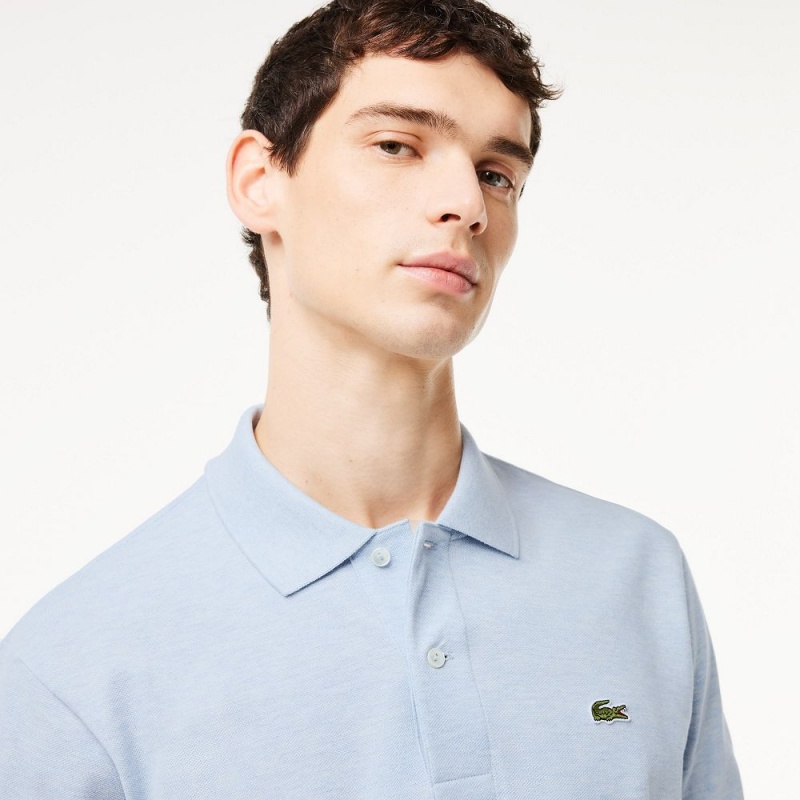 Men's Lacoste Heathered Petit Piqué Cotton Polo Shirts Blue Chine | XVL163749