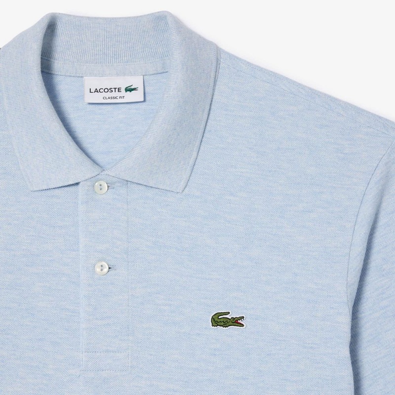 Men's Lacoste Heathered Petit Piqué Cotton Polo Shirts Blue Chine | XVL163749