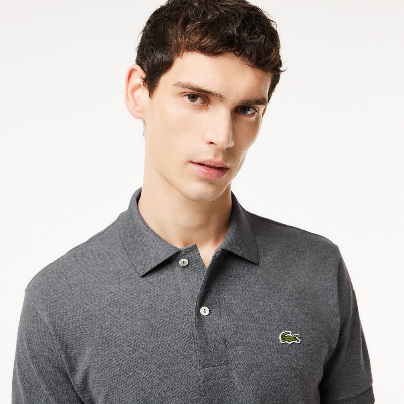 Men's Lacoste Heathered Petit Piqué Cotton Polo Shirts Grey Chine | VDR562791