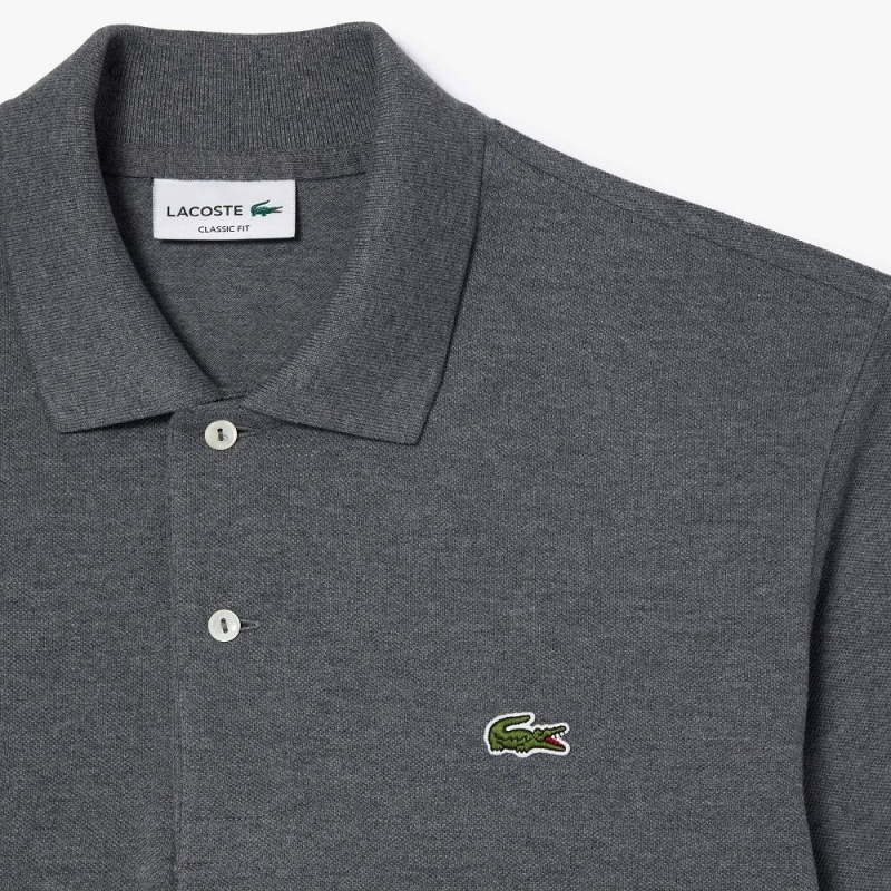 Men's Lacoste Heathered Petit Piqué Cotton Polo Shirts Grey Chine | VDR562791