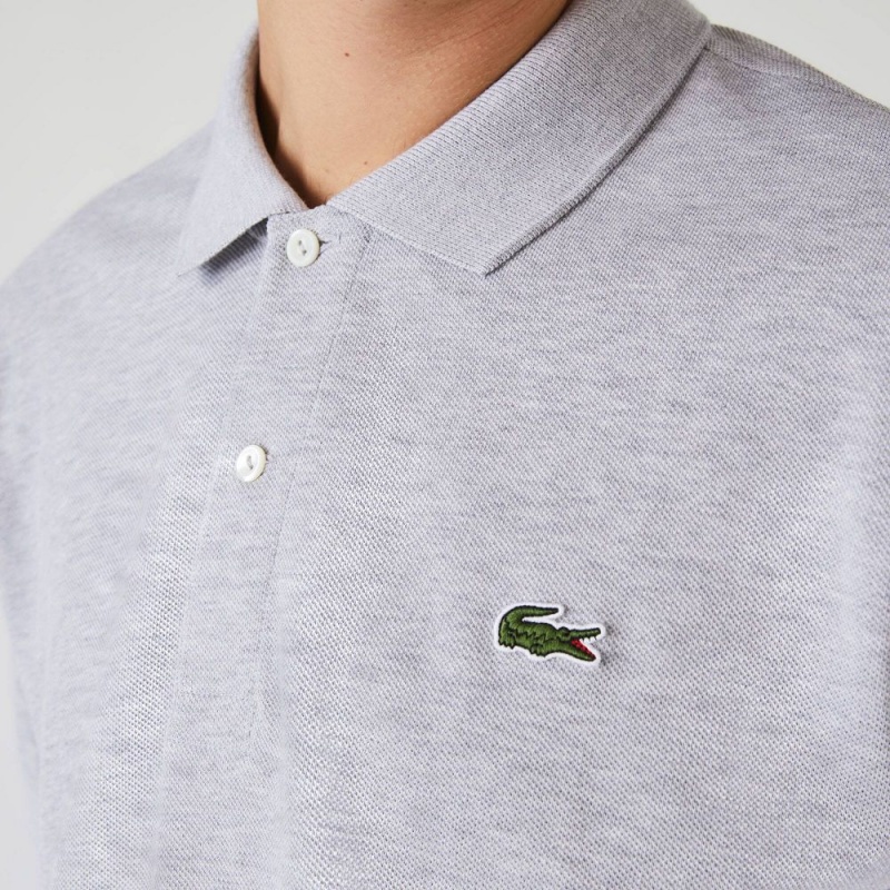 Men's Lacoste Heathered Petit Piqué Cotton Polo Shirts Grey Chine | FSD241386