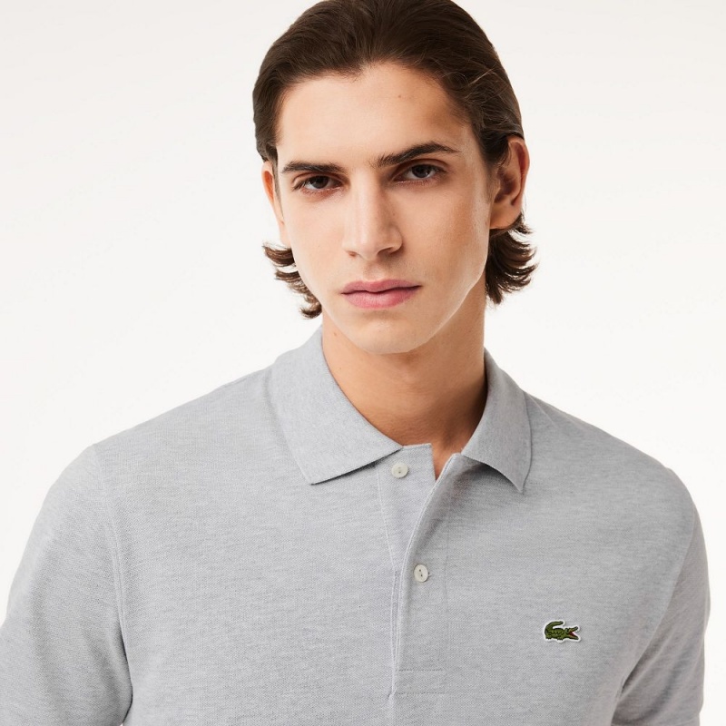 Men's Lacoste Heathered Petit Piqué Cotton Polo Shirts Grey Chine | FSD241386