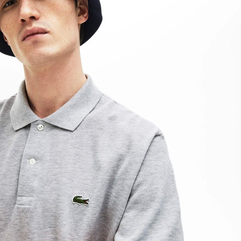 Men's Lacoste Heathered Petit Piqué Cotton Polo Shirts Grey Chine | FSD241386