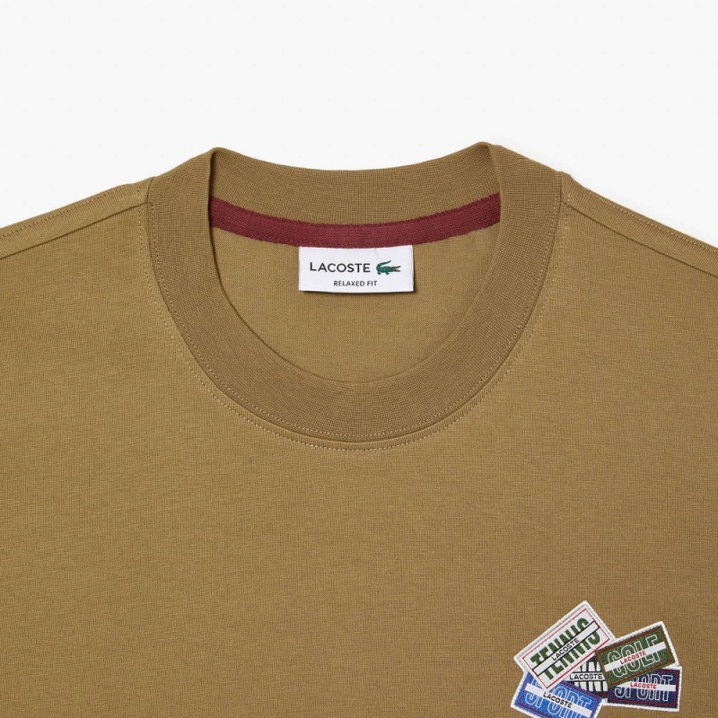 Men's Lacoste Heavy Cotton Jersey Multi Badge T-Shirt Brown | LRU605187