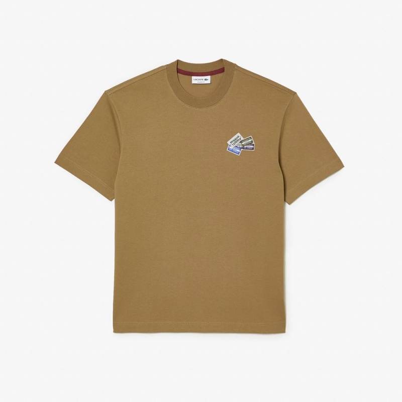 Men\'s Lacoste Heavy Cotton Jersey Multi Badge T-Shirt Brown | LRU605187