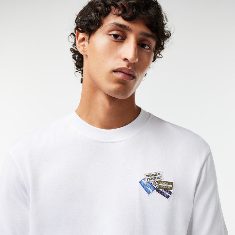 Men's Lacoste Heavy Cotton Jersey Multi Badge T-Shirt White | XMT710296