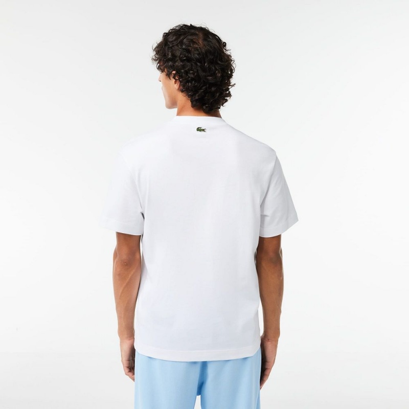 Men's Lacoste Heavy Cotton Jersey Multi Badge T-Shirt White | XMT710296