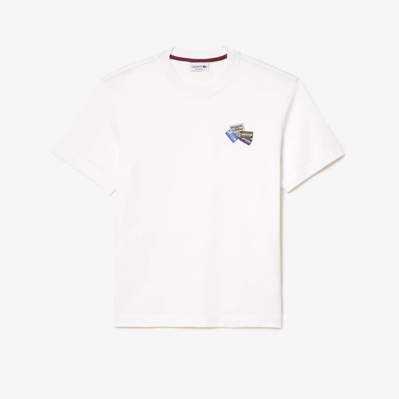 Men's Lacoste Heavy Cotton Jersey Multi Badge T-Shirt White | XMT710296