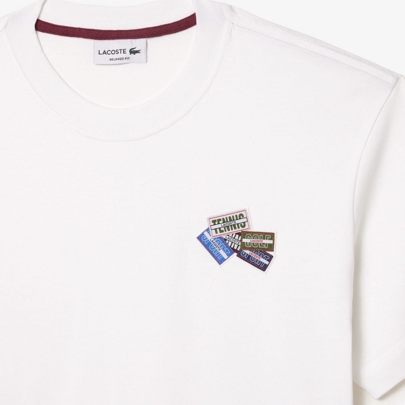 Men's Lacoste Heavy Cotton Jersey Multi Badge T-Shirt White | XMT710296