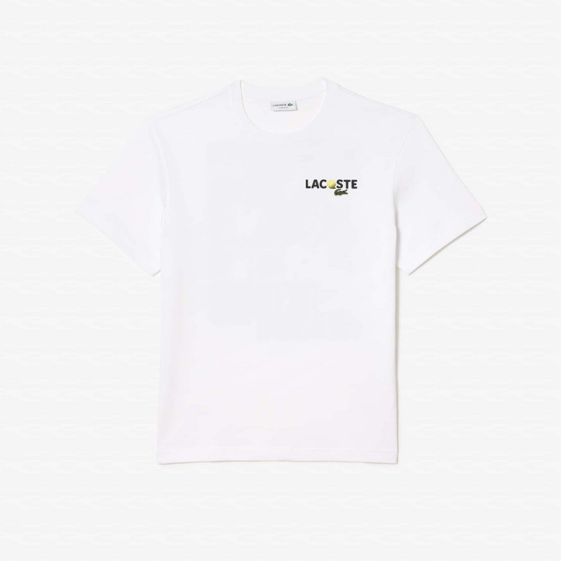 Men's Lacoste Heavy Cotton Printed Jersey T-Shirt White | WNS743581