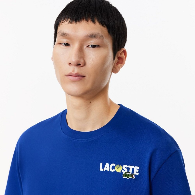 Men's Lacoste Heavy Cotton Printed Jersey T-Shirt Navy Blue | QAJ910352