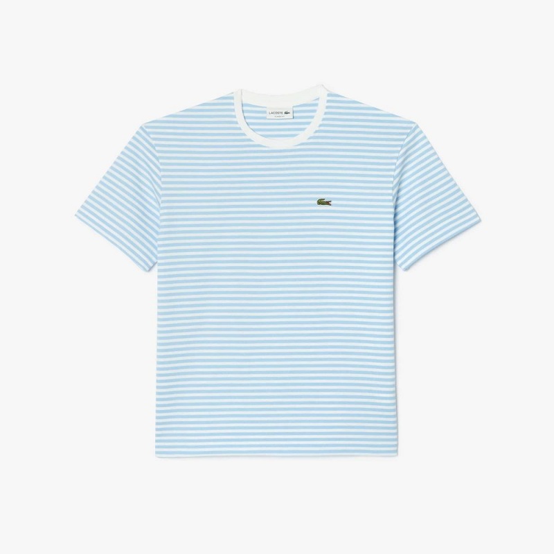 Men's Lacoste Heavy Cotton Striped T-Shirt White Blue | LQZ054716