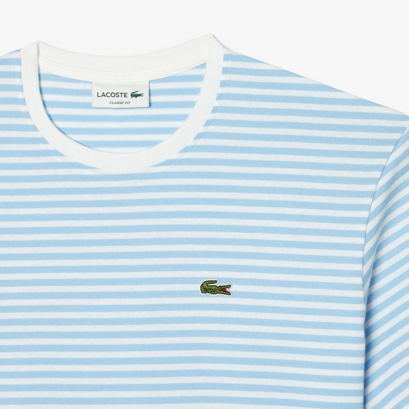 Men's Lacoste Heavy Cotton Striped T-Shirt White Blue | LQZ054716