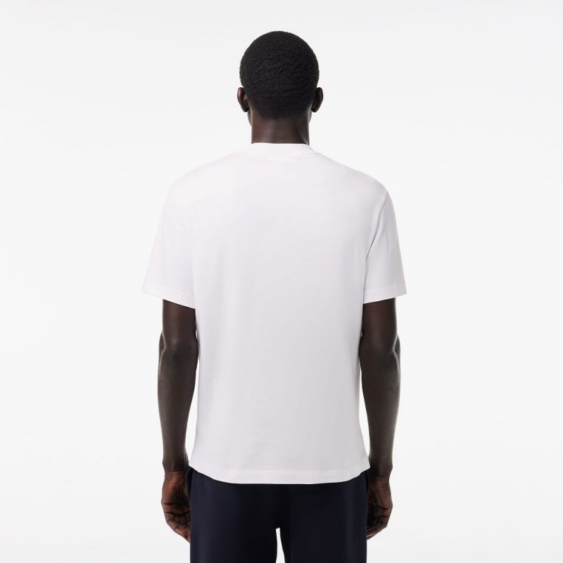 Men's Lacoste Heavy Cotton Tennis Ball Print T-Shirt White | YHW806947