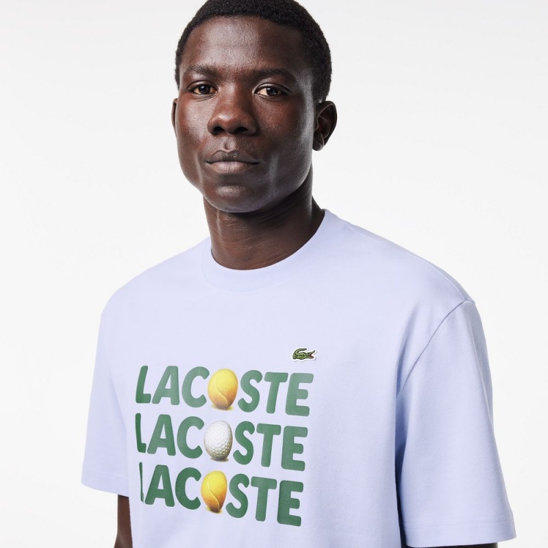 Men's Lacoste Heavy Cotton Tennis Ball Print T-Shirt Phoenix blue | JFA854719