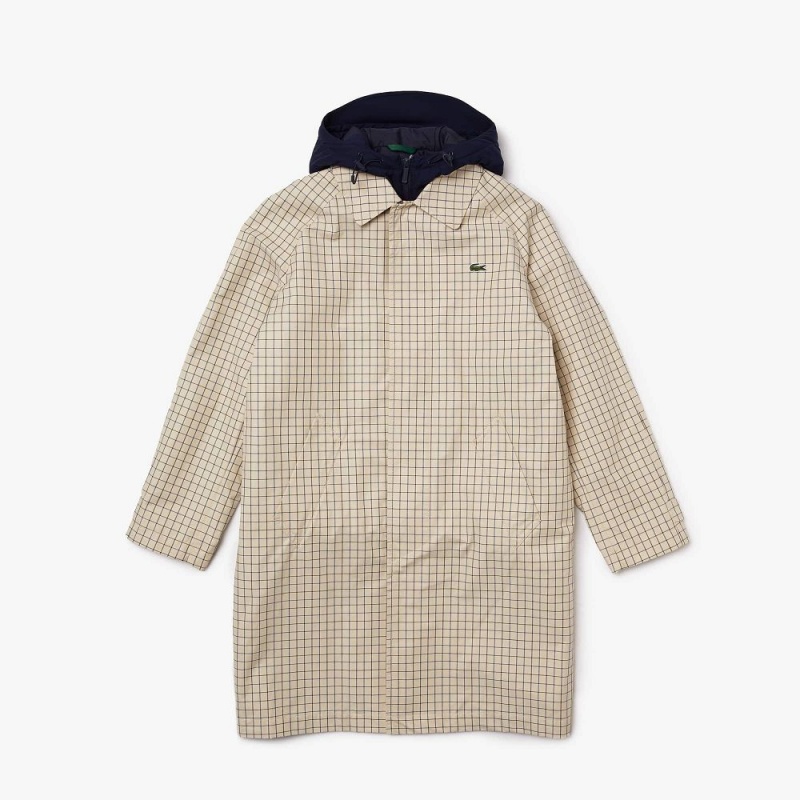 Men's Lacoste Heritage 3-in-1 Check Trench Jackets Beige White | YAC219847