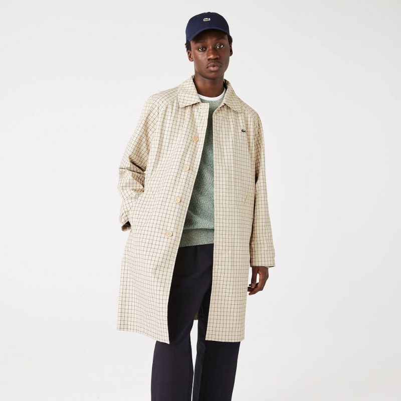 Men's Lacoste Heritage 3-in-1 Check Trench Jackets Beige White | YAC219847