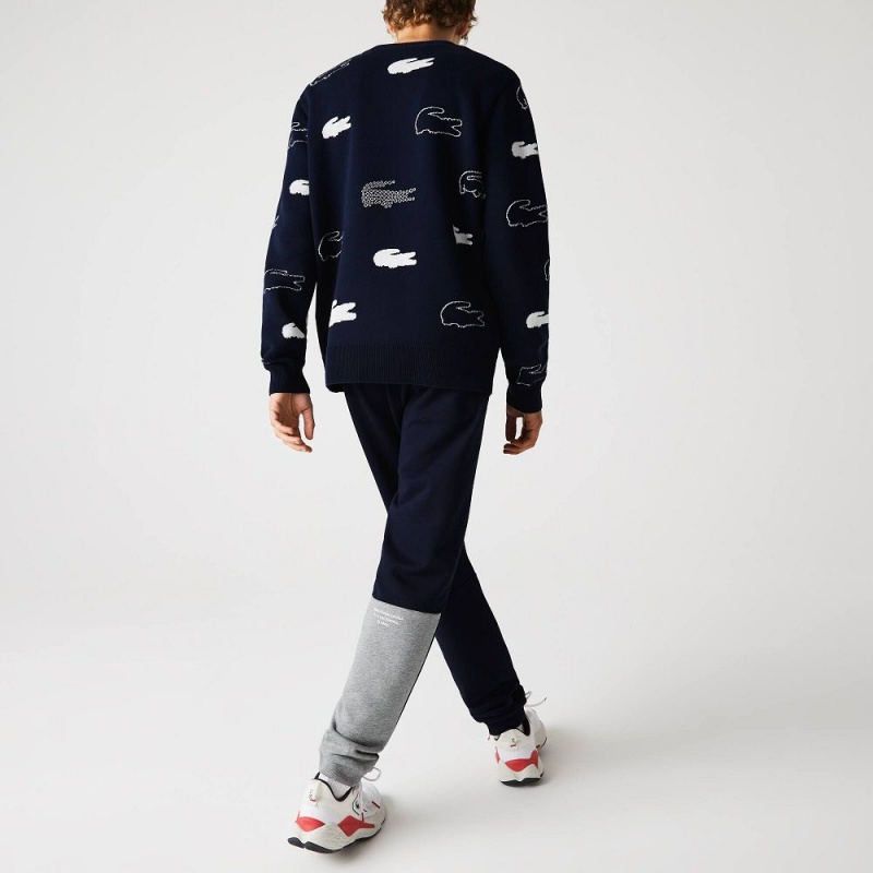 Men's Lacoste Heritage Branded Cotton Fleece Sweatpants Navy Blue | GON503896