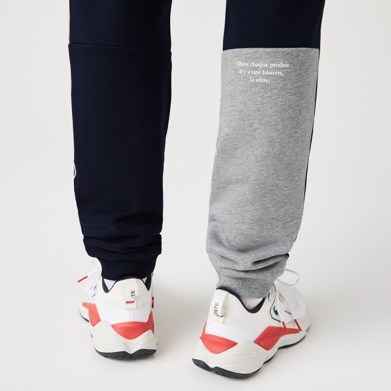 Men's Lacoste Heritage Branded Cotton Fleece Sweatpants Navy Blue | GON503896