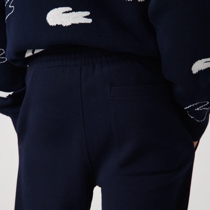 Men's Lacoste Heritage Branded Cotton Fleece Sweatpants Navy Blue | GON503896