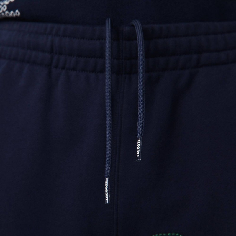 Men's Lacoste Heritage Branded Cotton Fleece Sweatpants Navy Blue | GON503896