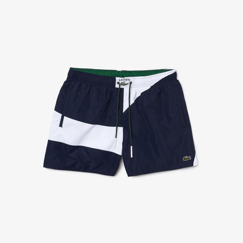 Men's Lacoste Heritage Graphic Patch Light Swim Trunks Navy Blue White | FGT782613