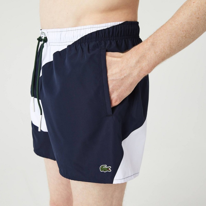 Men's Lacoste Heritage Graphic Patch Light Swim Trunks Navy Blue White | FGT782613