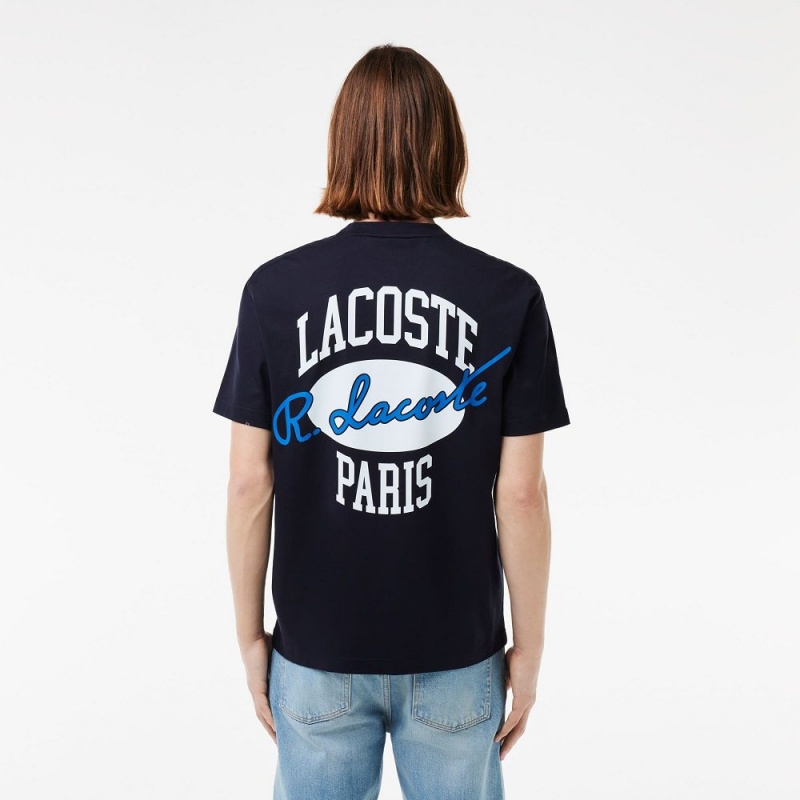 Men's Lacoste Heritage Print Cotton T-Shirt Abysm blue | OVM743596