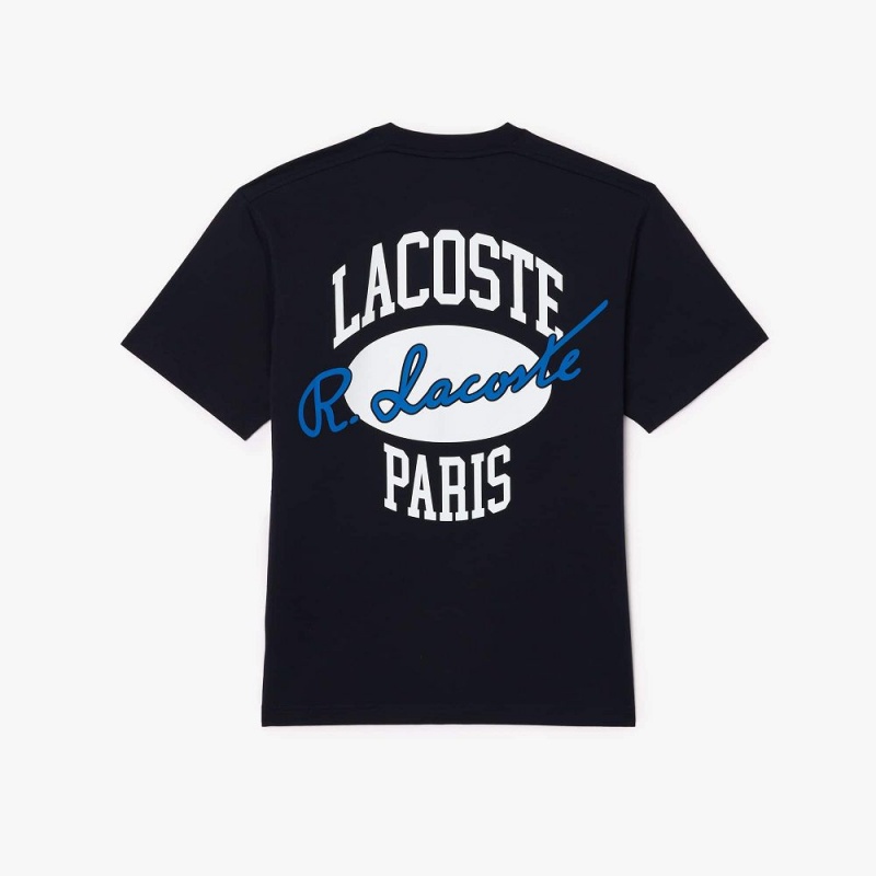 Men's Lacoste Heritage Print Cotton T-Shirt Abysm blue | OVM743596