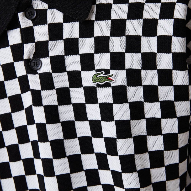 Men's Lacoste Heritage Relaxed Fit Checkerboard Sweater Black White | DJK805671