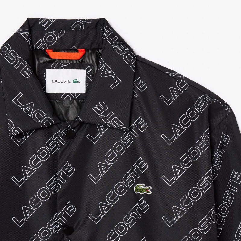 Men's Lacoste High-Neck Graphic Print Zip-Up Jackets Black | KEH124065