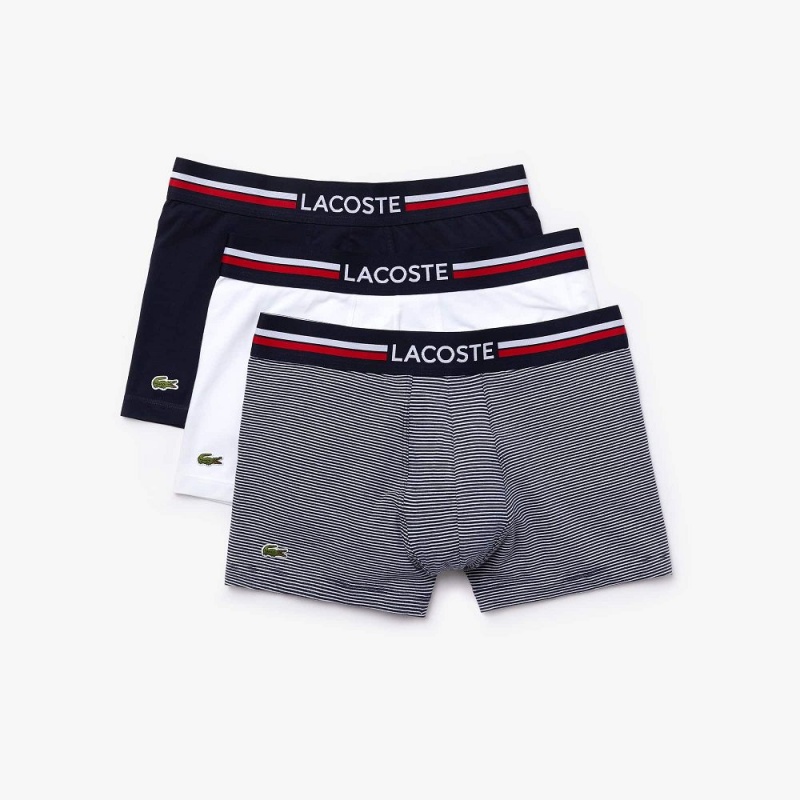 Men's Lacoste Iconic Multicolor Waist 3-Pack Trunks Navy Blue White | JML167024