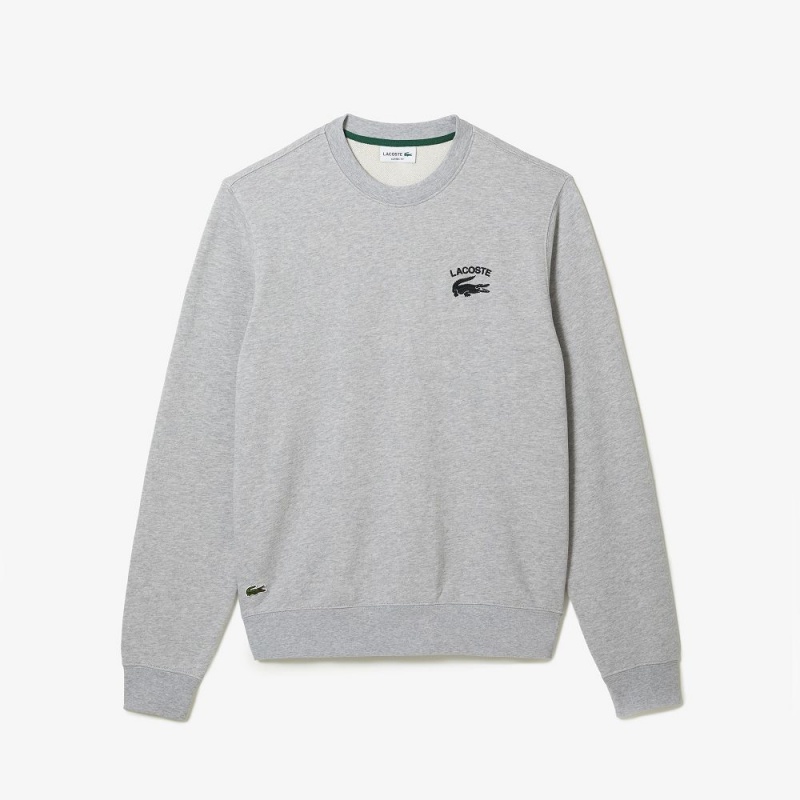 Men's Lacoste Inscription Crew Neck Sweatshirt Grey Chine | TLD210458