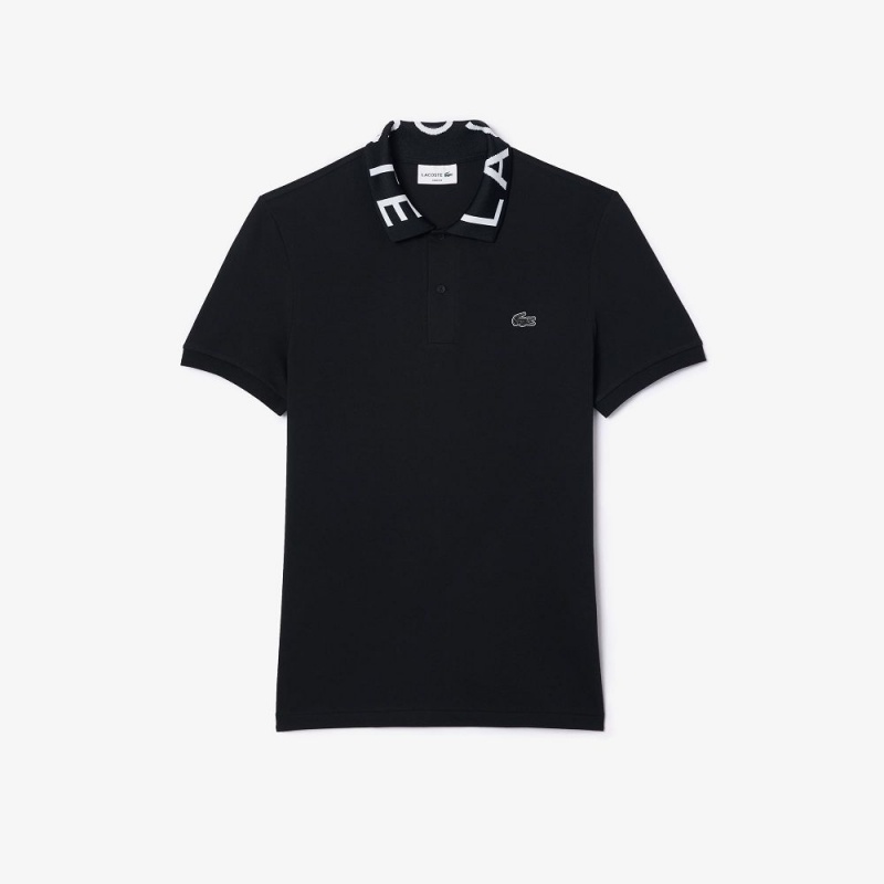 Men's Lacoste Jacquard Collar Lacoste Movement Polo Shirts Black | FJB608217