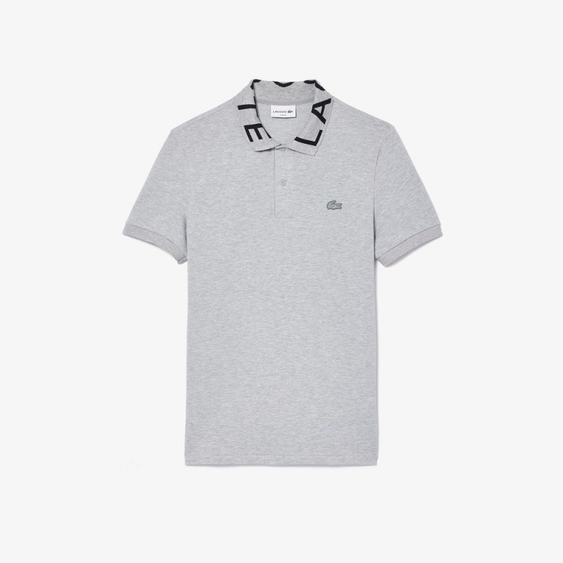 Men's Lacoste Jacquard Collar Lacoste Movement Polo Shirts Grey Chine | MRZ540617