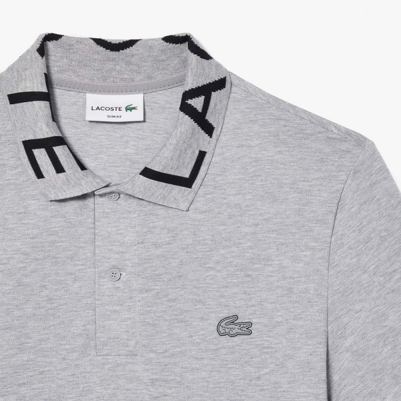 Men's Lacoste Jacquard Collar Lacoste Movement Polo Shirts Grey Chine | MRZ540617