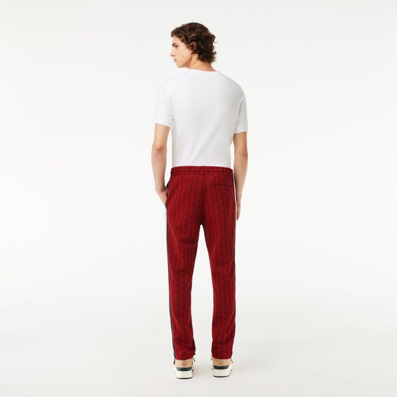 Men's Lacoste Jacquard Monogram Paris Sweatpants Bordeaux Red | ROD429136