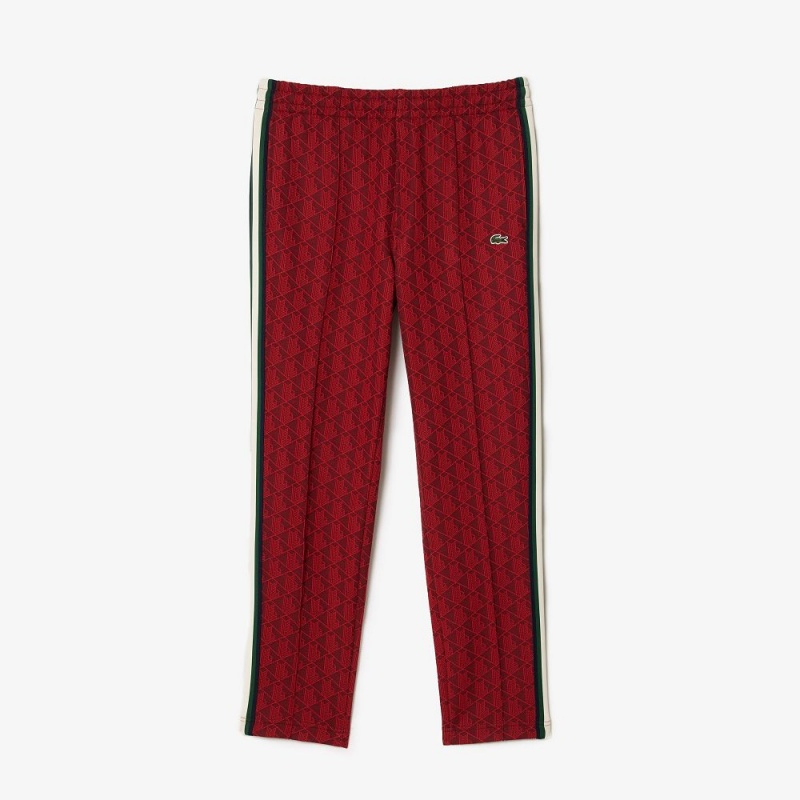 Men's Lacoste Jacquard Monogram Paris Sweatpants Bordeaux Red | ROD429136